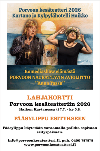 Lahjakortti Porvoon Kesäteatteri 2026, Porvoon Naurattavin Avioliitto, "Anna Tassu" 7.7. - 5.8.2026
